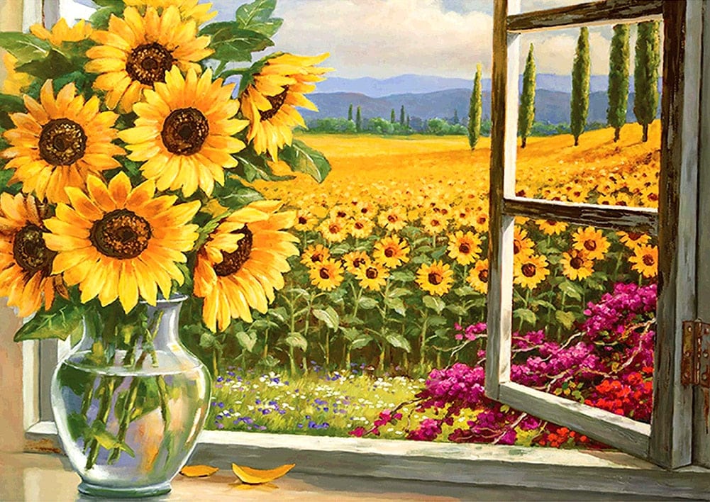 Amazello arts and crafts kit 4643 / Square Drill 30x20cm 5D Diamond Painting Sunflowers