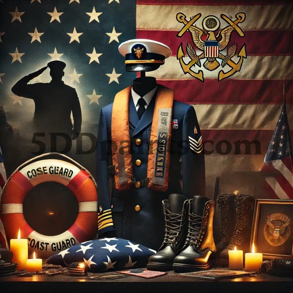 Amazello Art & Craft Kits U.S. Coast Guard / 40 x 50 cm - Round Drills 5D Diamond Painting "Thank You for Your Service" Memorial Image