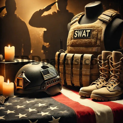 Amazello Art & Craft Kits S.W.A.T. / 40 x 50 cm - Round Drills 5D Diamond Painting "Thank You for Your Service" Memorial Image