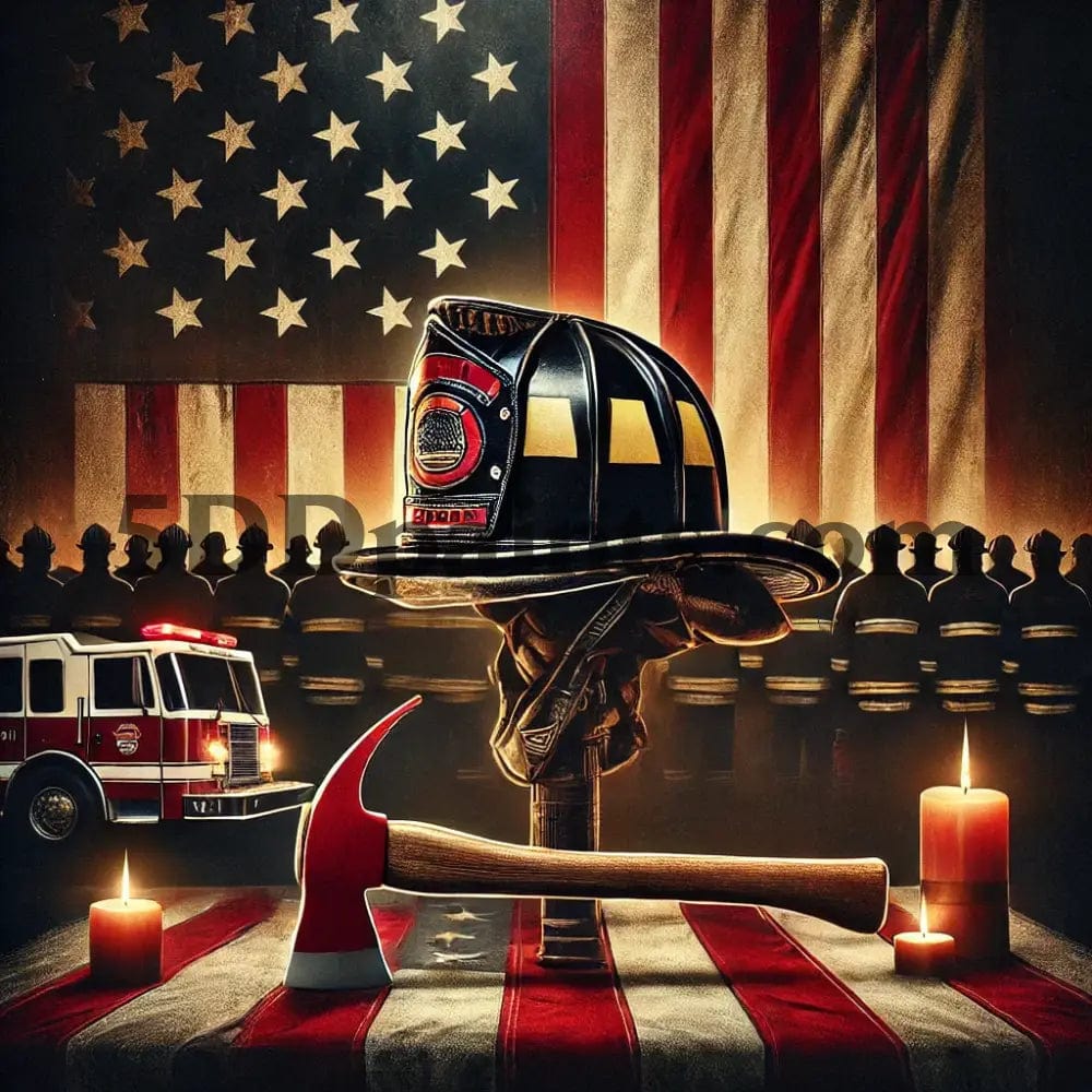 Amazello Art & Craft Kits Firefighter / 40 x 50 cm - Round Drills 5D Diamond Painting "Thank You for Your Service" Memorial Image