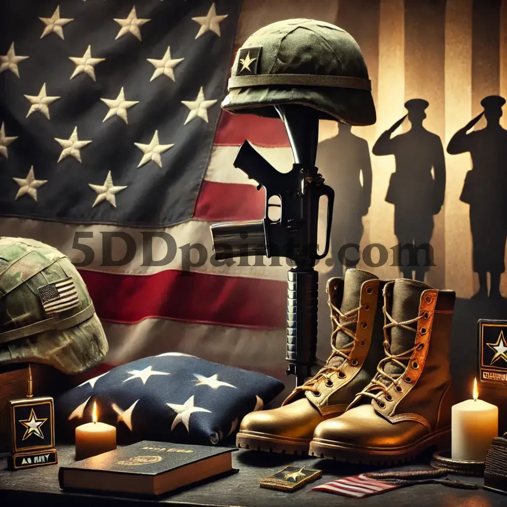 Amazello Art & Craft Kits U.S. Army / 40 x 50 cm - Round Drills 5D Diamond Painting "Thank You for Your Service" Memorial Image