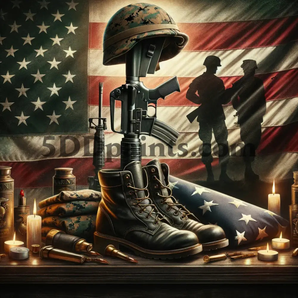 Amazello Art & Craft Kits U.S. Marine / 40 x 50 cm - Round Drills 5D Diamond Painting "Thank You for Your Service" Memorial Image