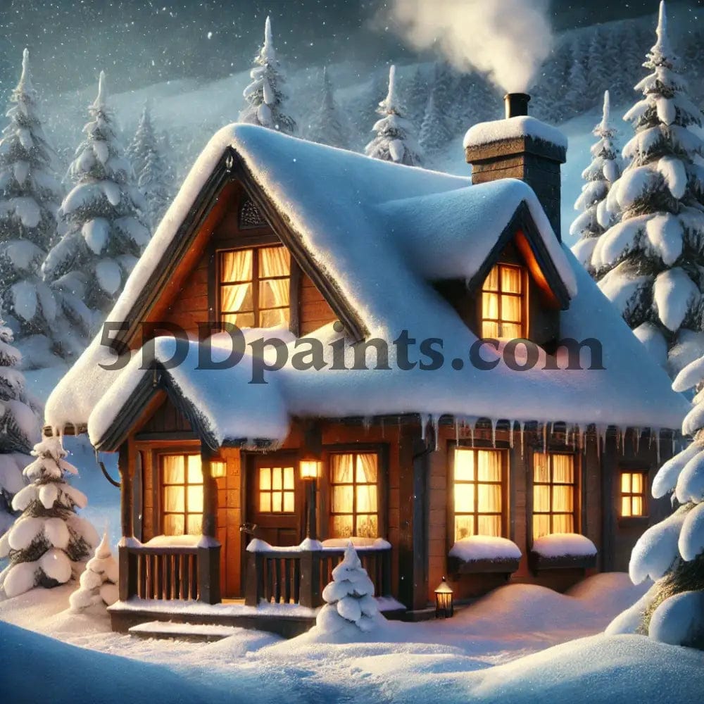 5D Diamond Painting Winter Cottage Arts And Crafts Kit