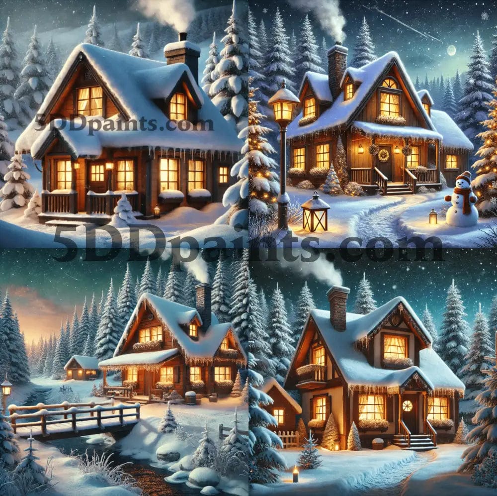 Amazello arts and crafts kit 5D Diamond Painting Winter Cottage