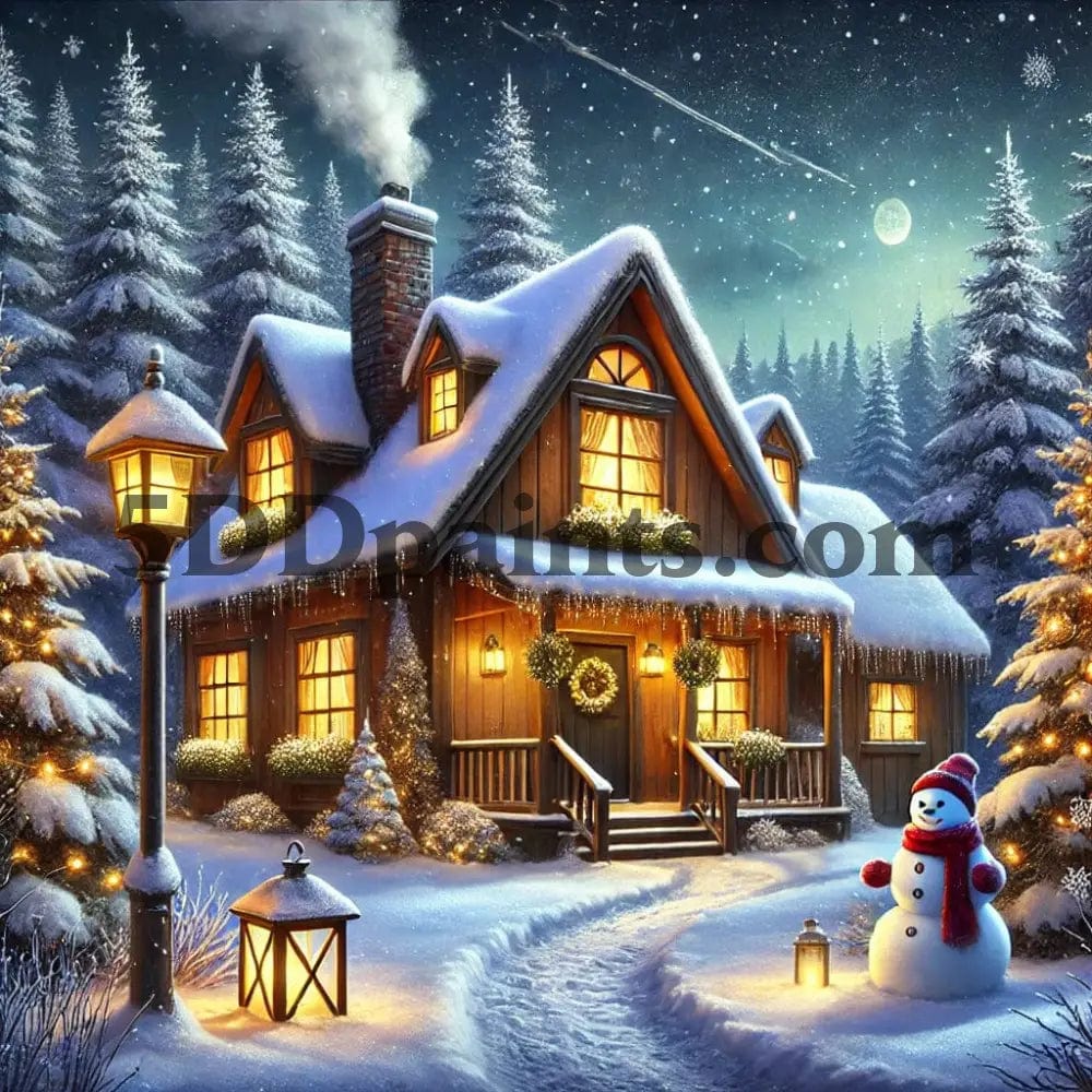 Amazello arts and crafts kit 20x20cm square / 3 5D Diamond Painting Winter Cottage