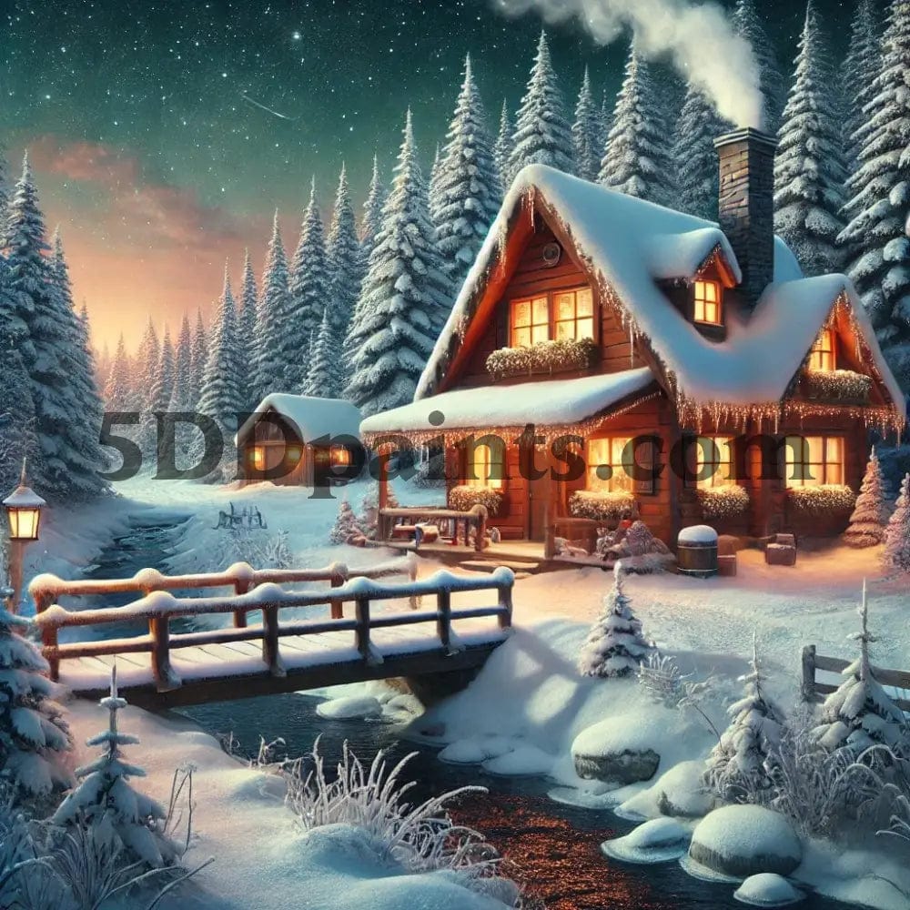 Amazello arts and crafts kit 20x20cm square / 4 5D Diamond Painting Winter Cottage