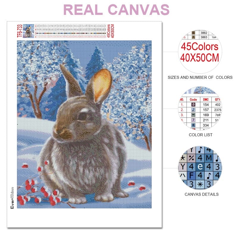 Amazello arts and crafts kit 5D Diamond Painting Winter Rabbit Rabbit