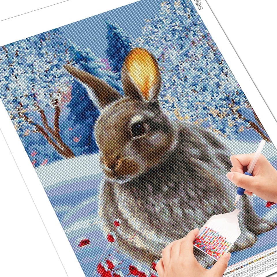 Amazello arts and crafts kit 5D Diamond Painting Winter Rabbit Rabbit