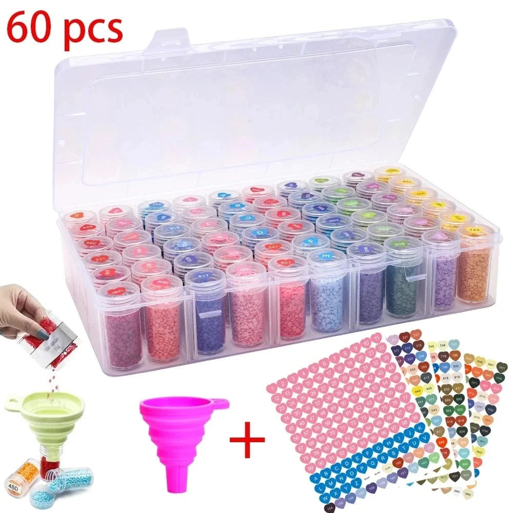 5DDpaints.com arts and crafts kit 60 Bottles and tools 60-Bottle Diamond Painting Drill Storage Case – Bead Organizer Kit with Labels & Funnel