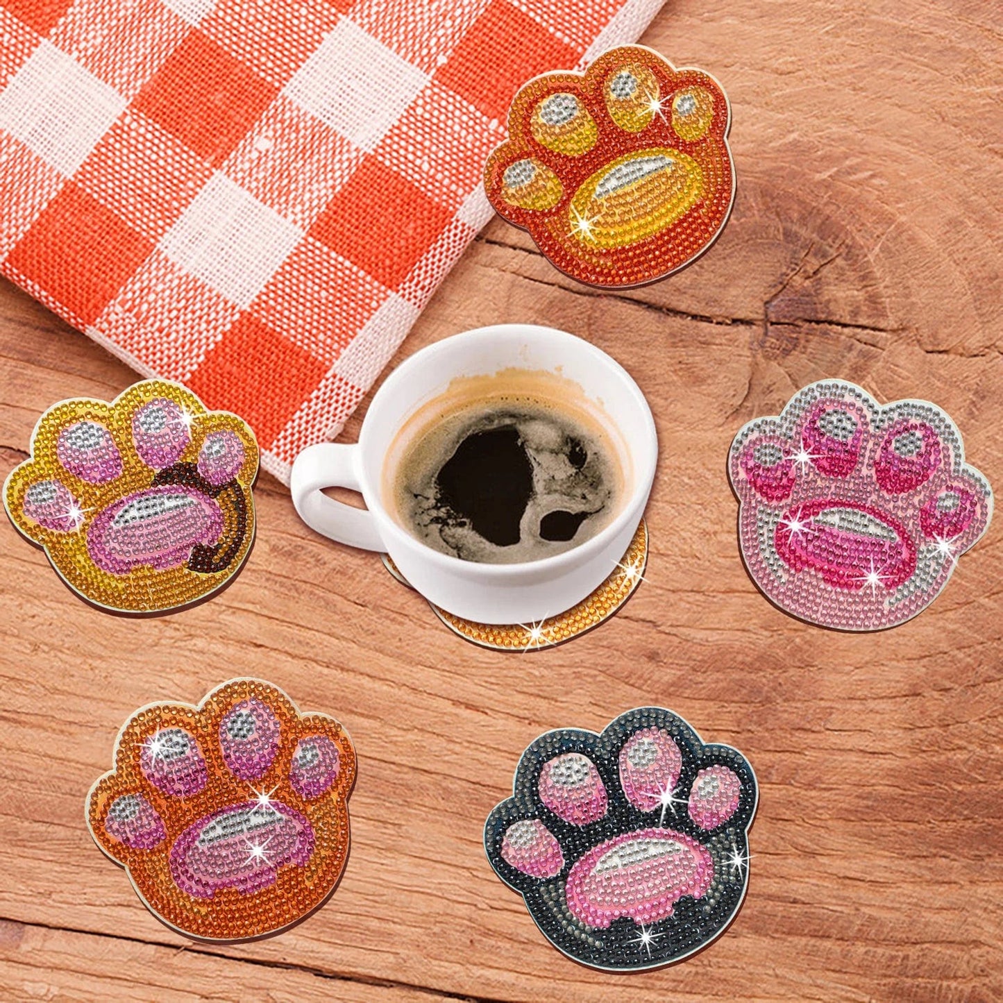 5DDpaints.com arts and crafts kit 6pcs/Set DIY Dog Paw Diamond Painting Coasters