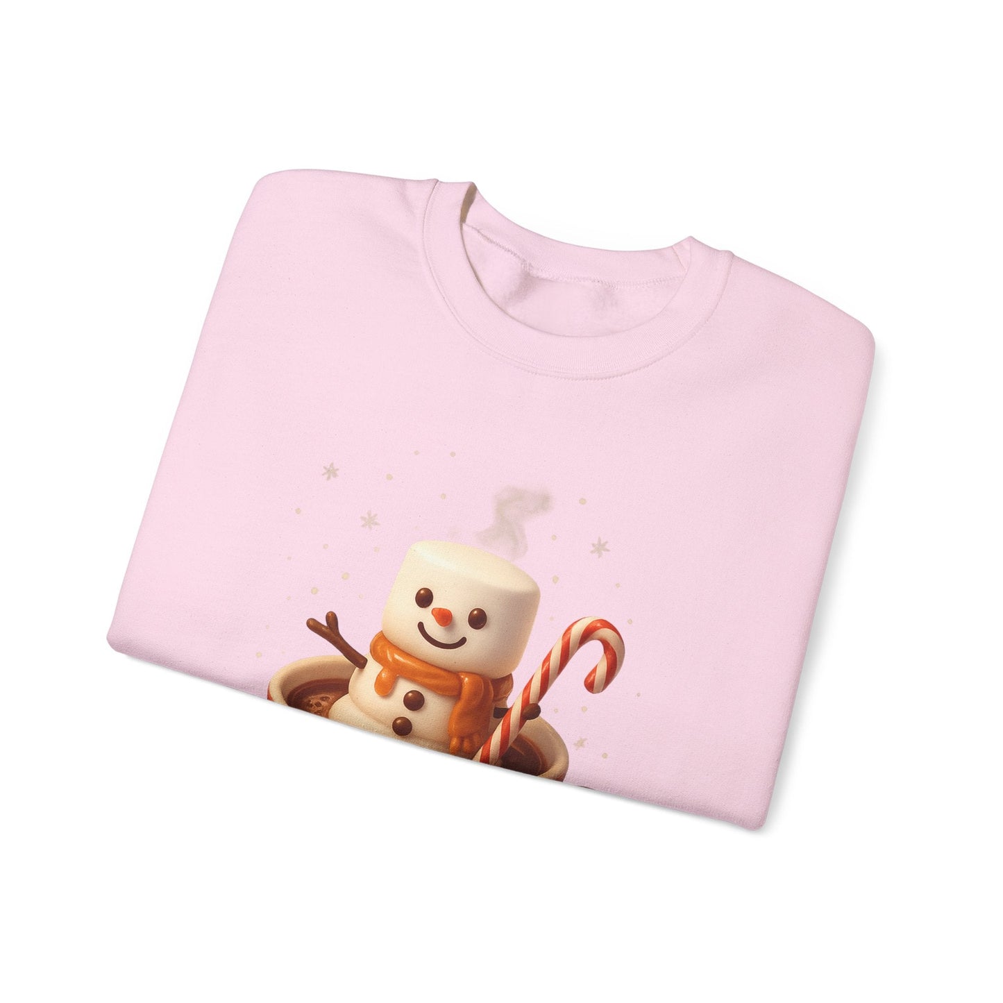 Cute Marshmallow Snowman in Plaid Mug Holiday Crewneck