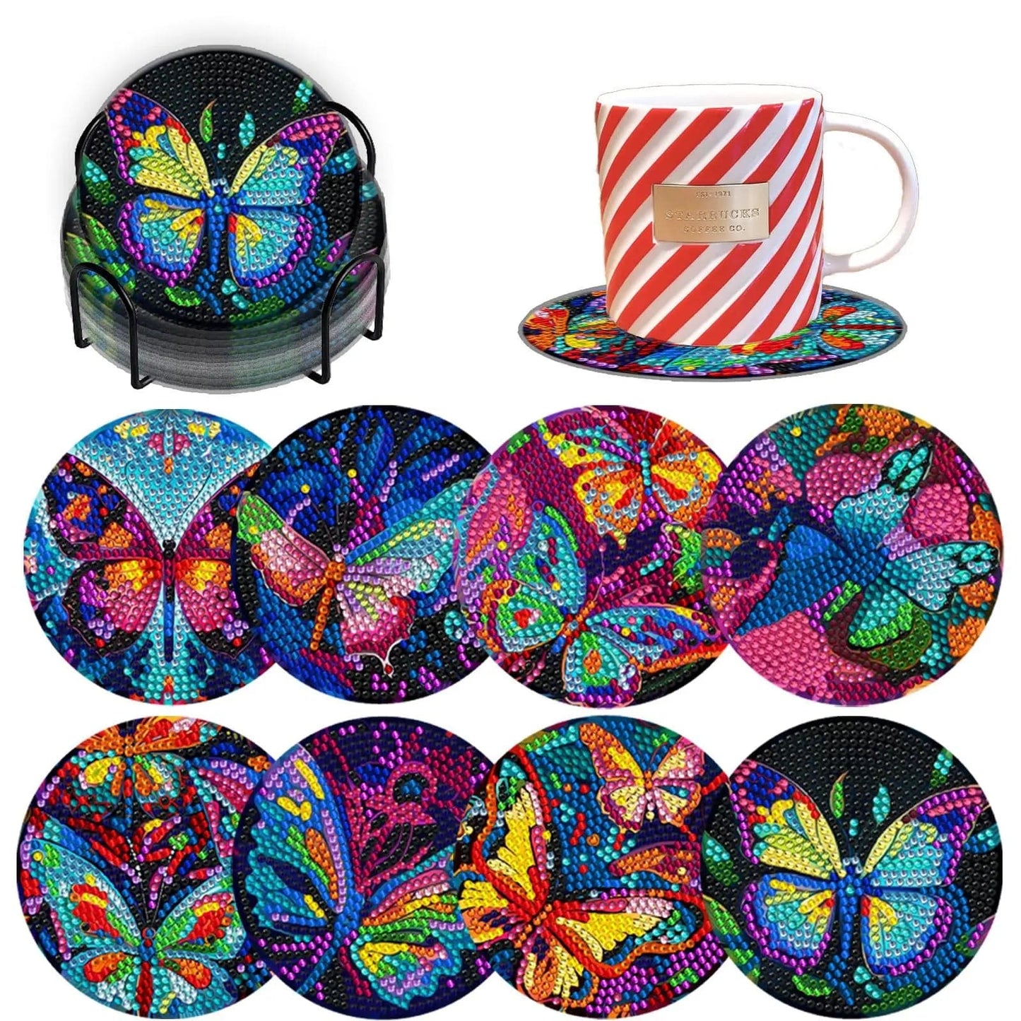 Amazello Art & Craft Kits BD279 / 10x10cm 8pc/Sets Diamond Painting Coasters For Drinks *** HOLDER IS INCLUDED***