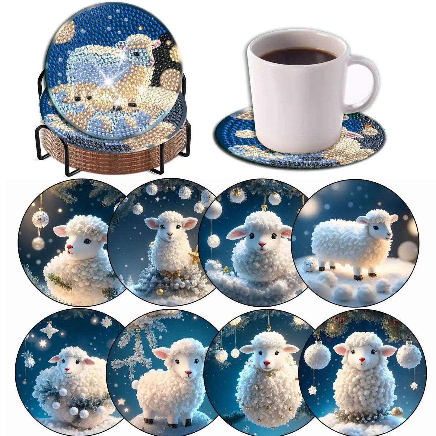 Amazello Art & Craft Kits BD276 / 10x10cm 8pc/Sets Diamond Painting Coasters For Drinks *** HOLDER IS INCLUDED***