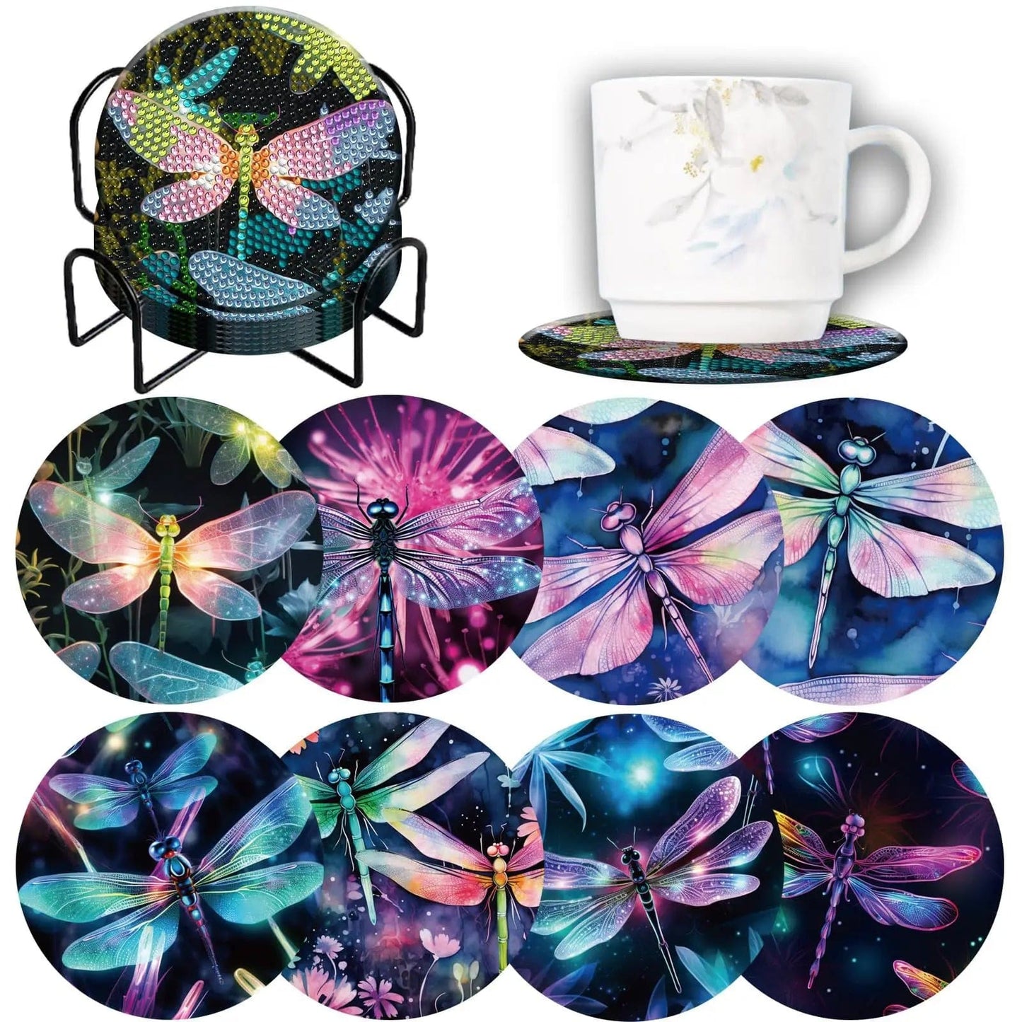 Amazello Art & Craft Kits BD341 / 10x10cm 8pc/Sets Diamond Painting Coasters For Drinks *** HOLDER IS INCLUDED***