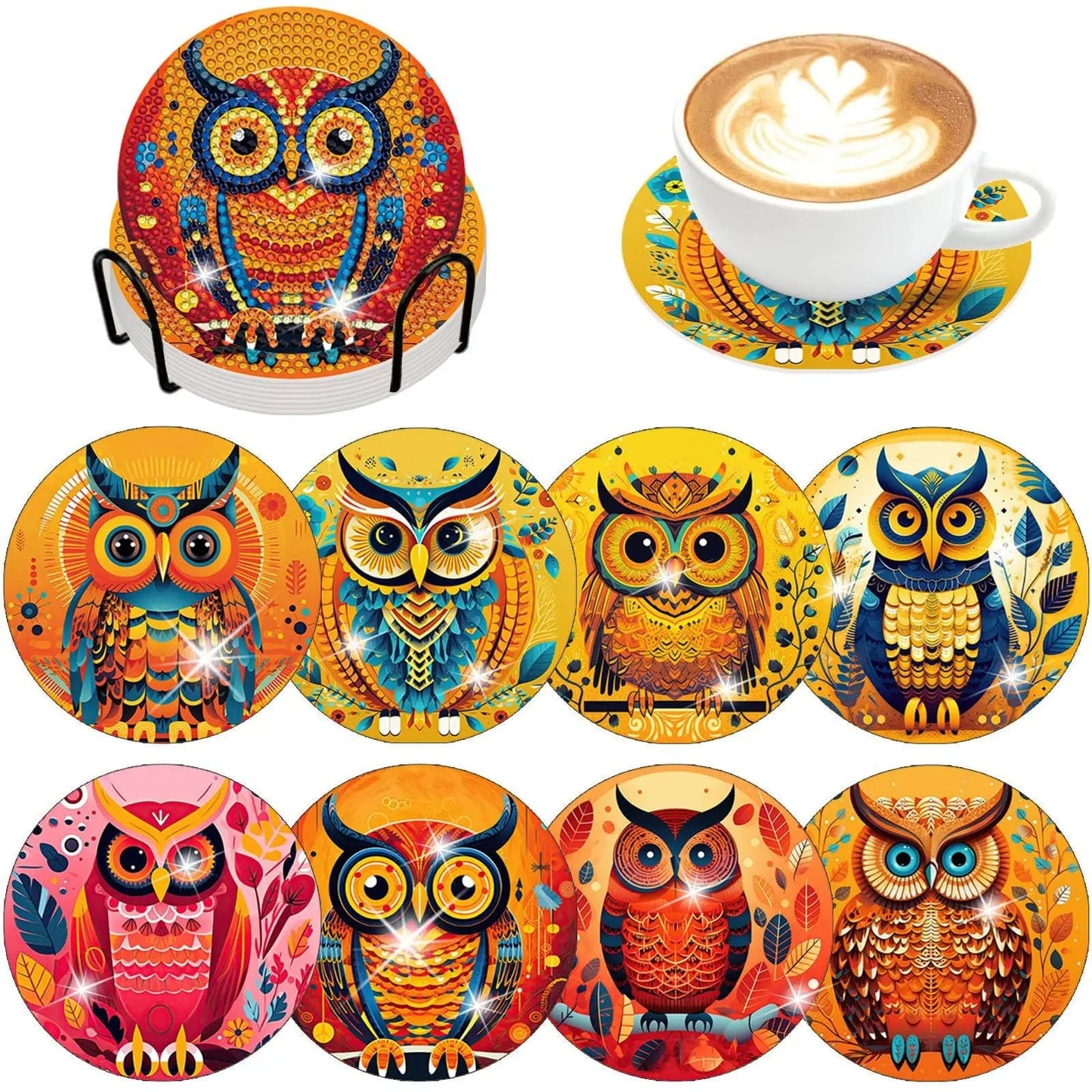 Amazello Art & Craft Kits BD135 / 10x10cm 8pc/Sets Diamond Painting Coasters For Drinks *** HOLDER IS INCLUDED***