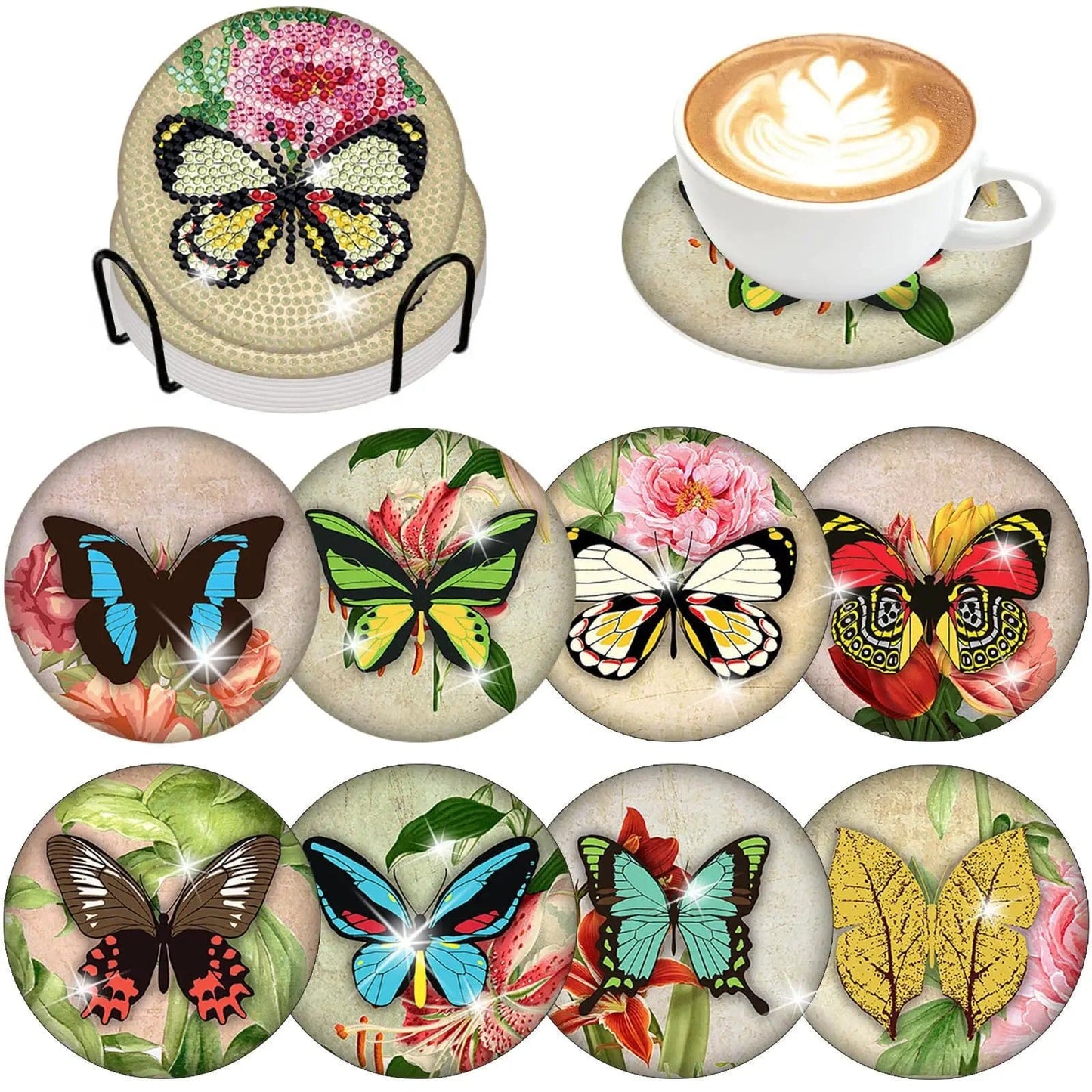 Amazello Art & Craft Kits BD119 / 10x10cm 8pc/Sets Diamond Painting Coasters For Drinks *** HOLDER IS INCLUDED***