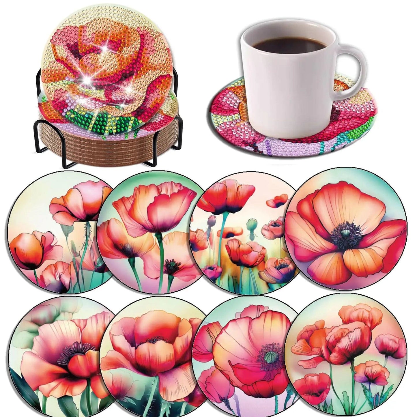 Amazello Art & Craft Kits BD261 / 10x10cm 8pc/Sets Diamond Painting Coasters For Drinks *** HOLDER IS INCLUDED***