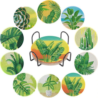 5DDpaints.com arts and crafts kit 23 8pcs Blue Floral Diamond Painting Coaster With Holder