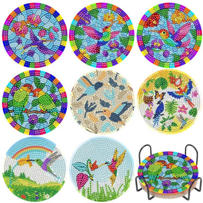 5DDpaints.com arts and crafts kit 27 8pcs Blue Floral Diamond Painting Coaster With Holder