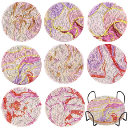 5DDpaints.com arts and crafts kit 18 8pcs Blue Floral Diamond Painting Coaster With Holder