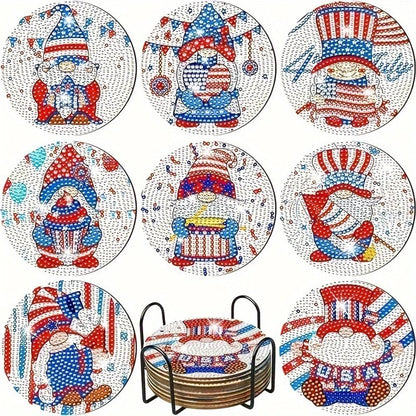 5DDpaints.com arts and crafts kit 11 8pcs Blue Floral Diamond Painting Coaster With Holder