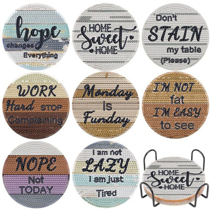 5DDpaints.com arts and crafts kit 14 8pcs Blue Floral Diamond Painting Coaster With Holder