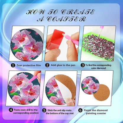 5DDpaints.com arts and crafts kit 8pcs Crystal Lotus Diamond Art Painting Coasters Kits with Holder Cork Pads