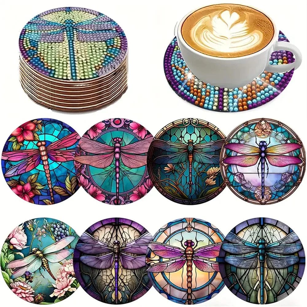 5DDpaints.com arts and crafts kit BD041 8pcs Crystal Lotus Diamond Art Painting Coasters Kits with Holder Cork Pads