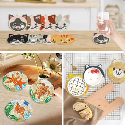 5DDpaints.com arts and crafts kit 8pcs Diamond Coasters With Holder Assortment of Designs Part 1