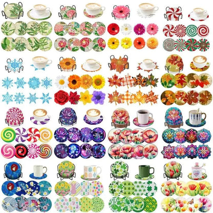 5DDpaints.com arts and crafts kit 8pcs Diamond Coasters With Holder Assortment of Designs Part 1