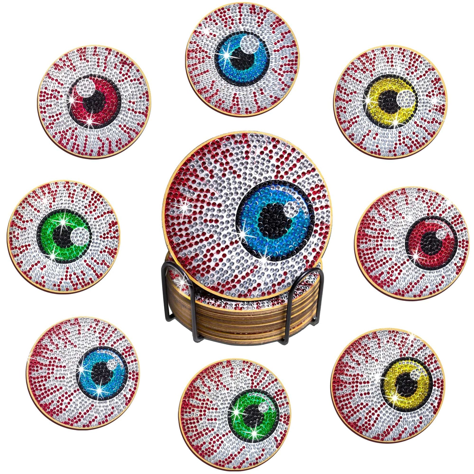 5DDpaints.com arts and crafts kit Eyes 8pcs/Set DIY Diamond Art Coasters Spider Net or Eyes