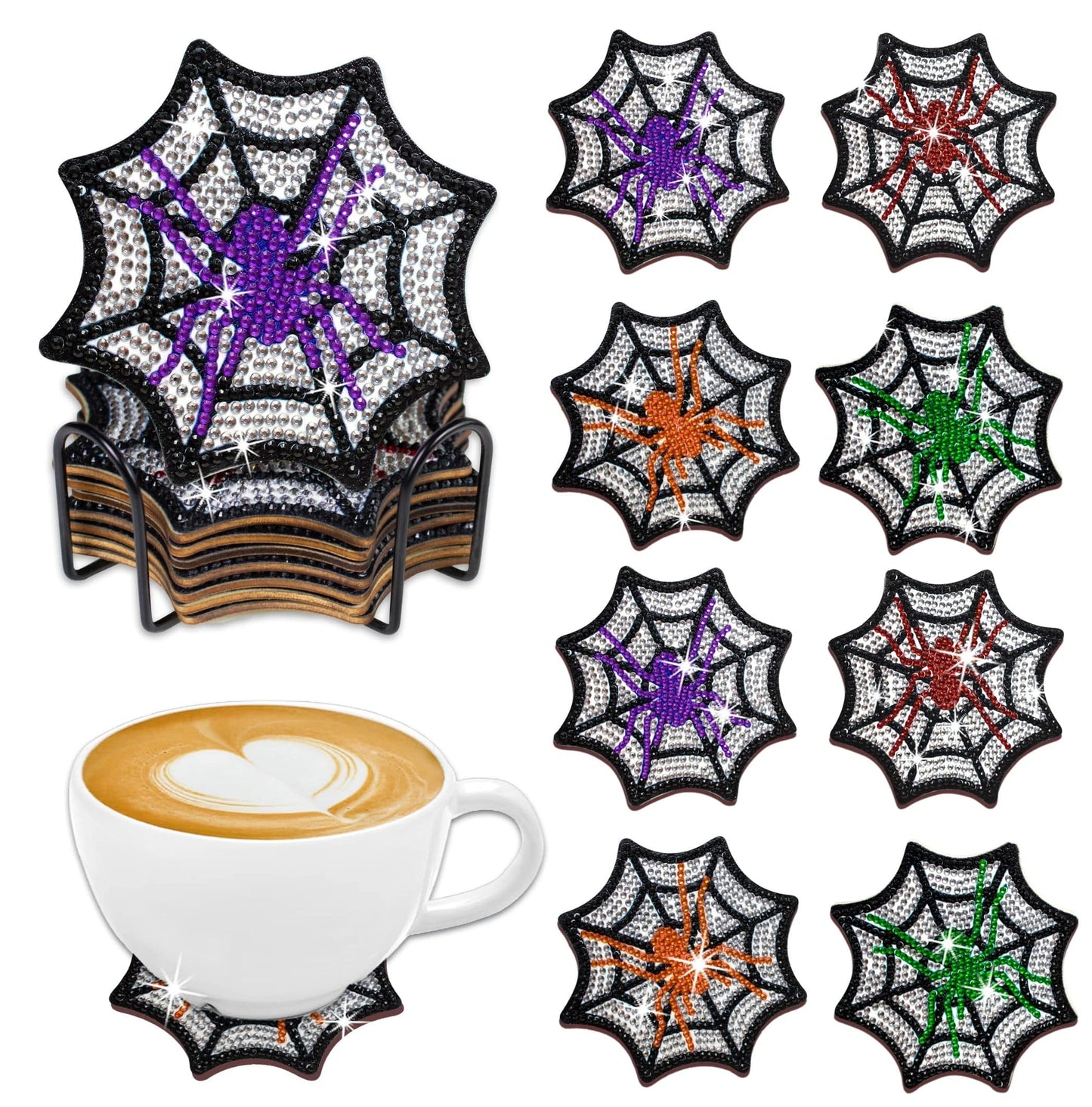 5DDpaints.com arts and crafts kit 8pcs/Set DIY Diamond Art Coasters Spider Net or Eyes