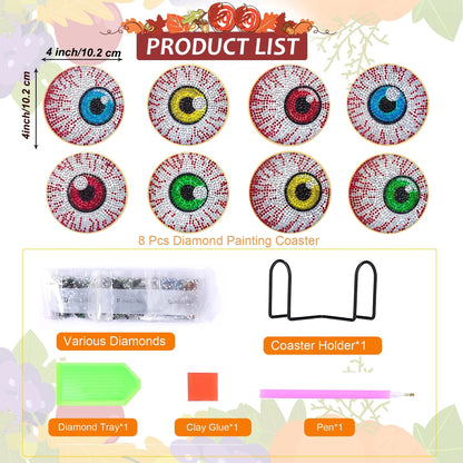5DDpaints.com arts and crafts kit 8pcs/Set DIY Diamond Art Coasters Spider Net or Eyes