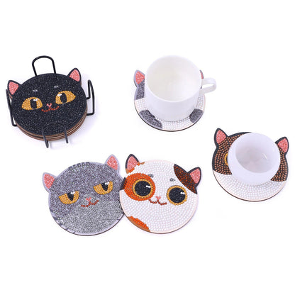 5DDpaints.com arts and crafts kit 8pcs/Set DIY Diamond Painting Coasters Cat with Holder