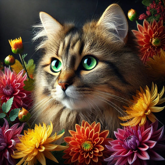 5DDPaints.com arts and crafts kit Autumn Cat Elegance - 5D Diamond Painting Kit