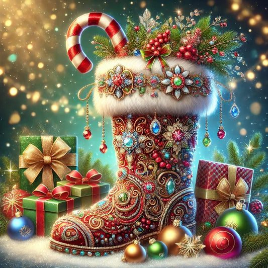 5DDPaints.com arts and crafts kit Enchanted Christmas Boot Diamond Painting Kit