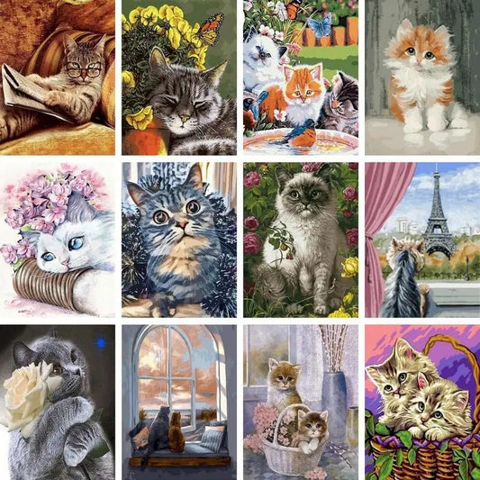 5DDpaints.com arts and crafts kit Whimsical Cats Paint by Numbers Collection – DIY Feline Art Kits