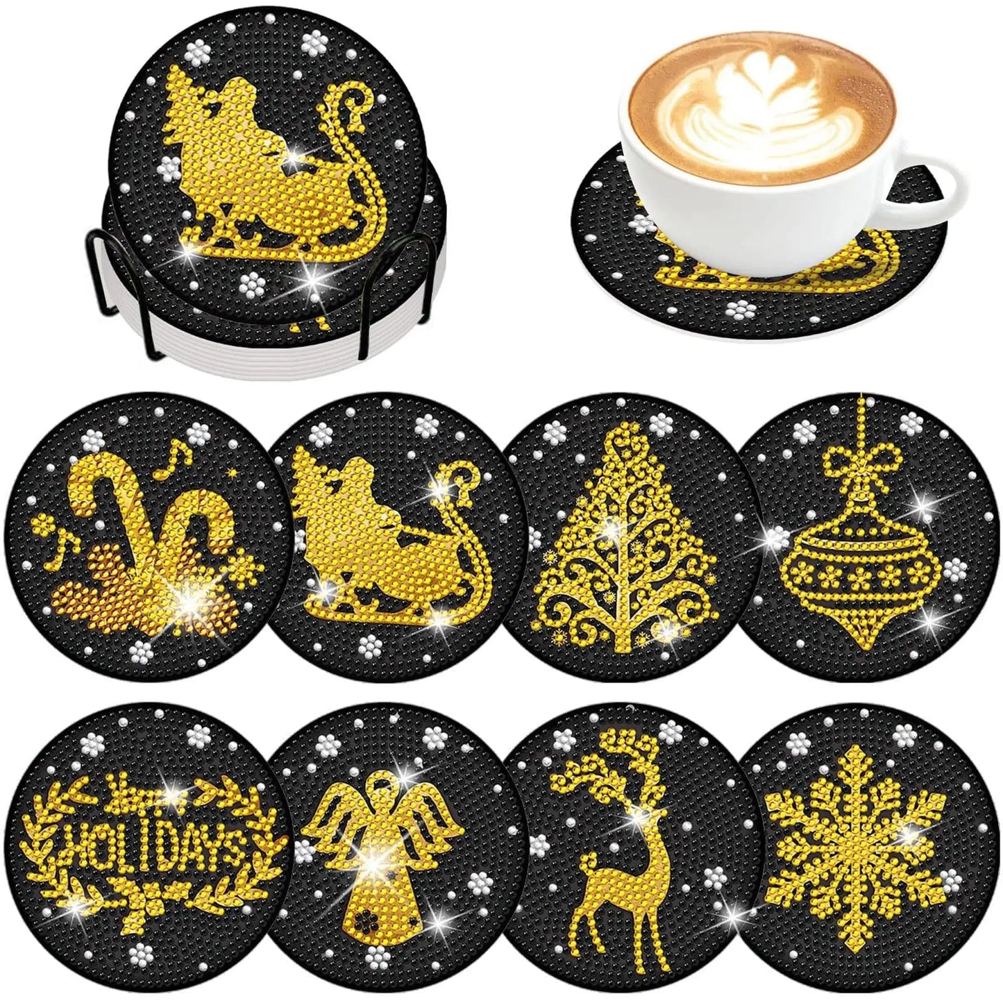 Amazello Art & Craft Kits BD165 / 10x10cm 8pc/Sets Diamond Painting Coasters For Drinks *** HOLDER IS INCLUDED***