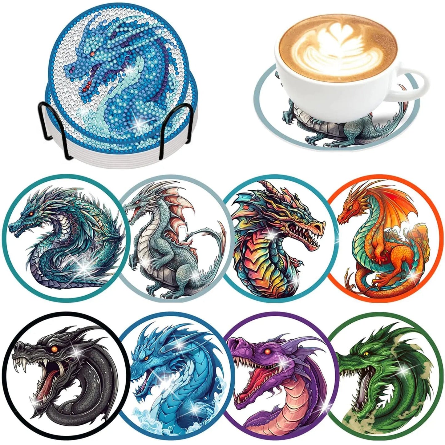 Amazello Art & Craft Kits BD137 / 10x10cm 8pc/Sets Diamond Painting Coasters For Drinks *** HOLDER IS INCLUDED***