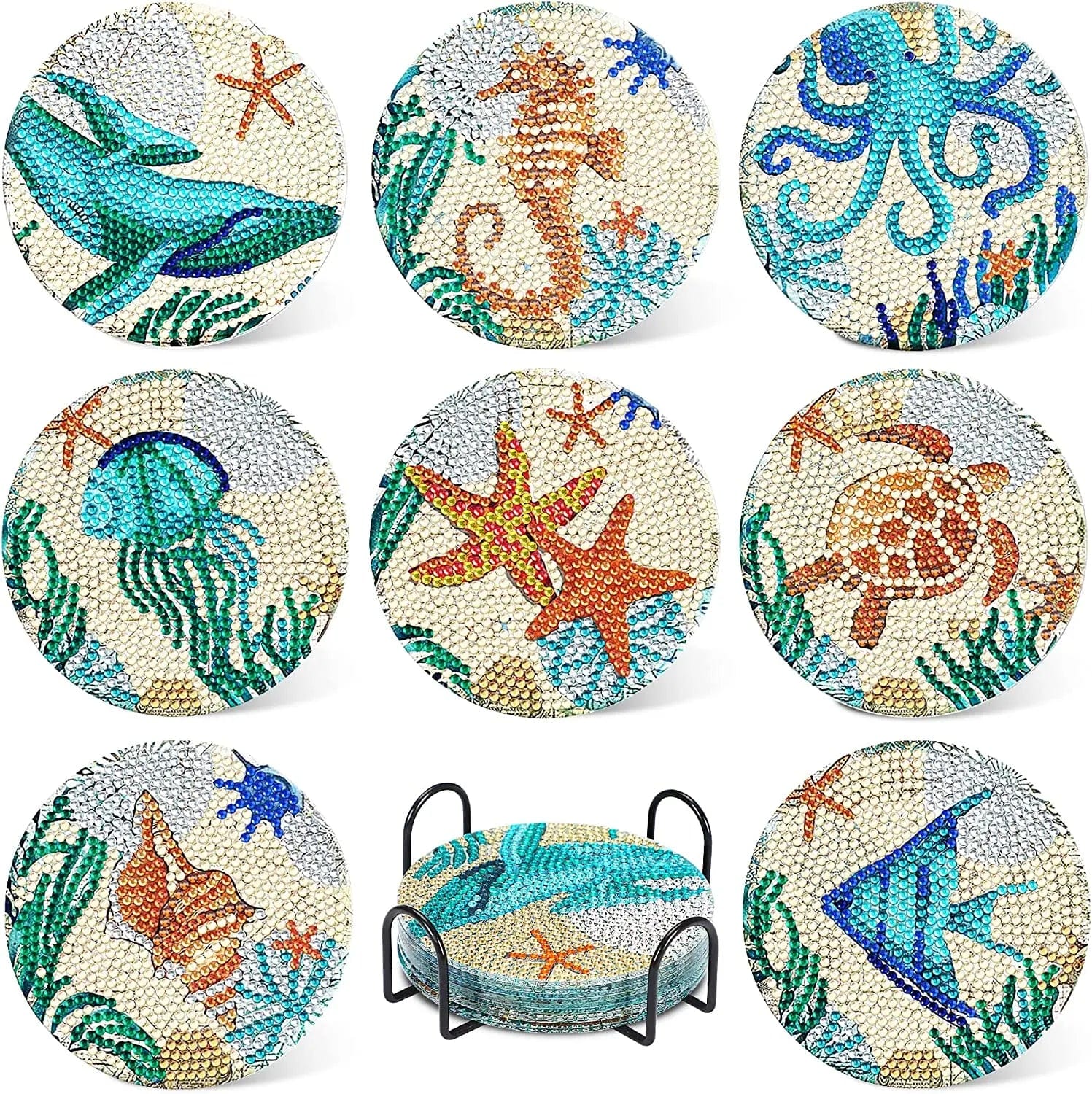 Amazello Art & Craft Kits 8pc/Sets Diamond Painting Coasters For Drinks *** HOLDER IS INCLUDED***