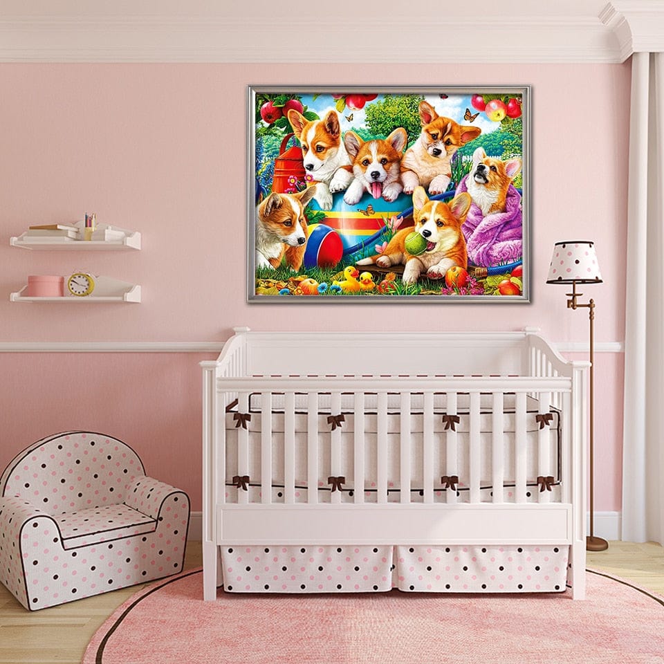 Amazello arts and crafts kit 5D Diamond Painting Corgi Puppies