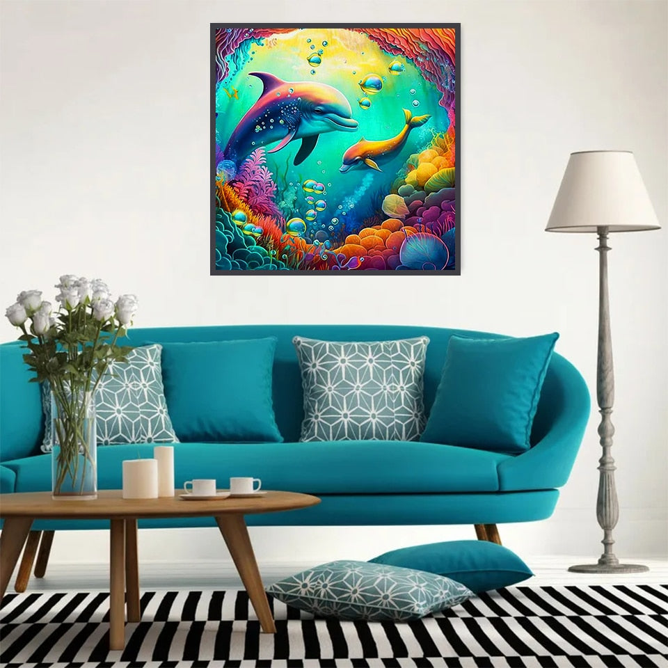 AB Diamond Painting Dolphin Mom and Baby
