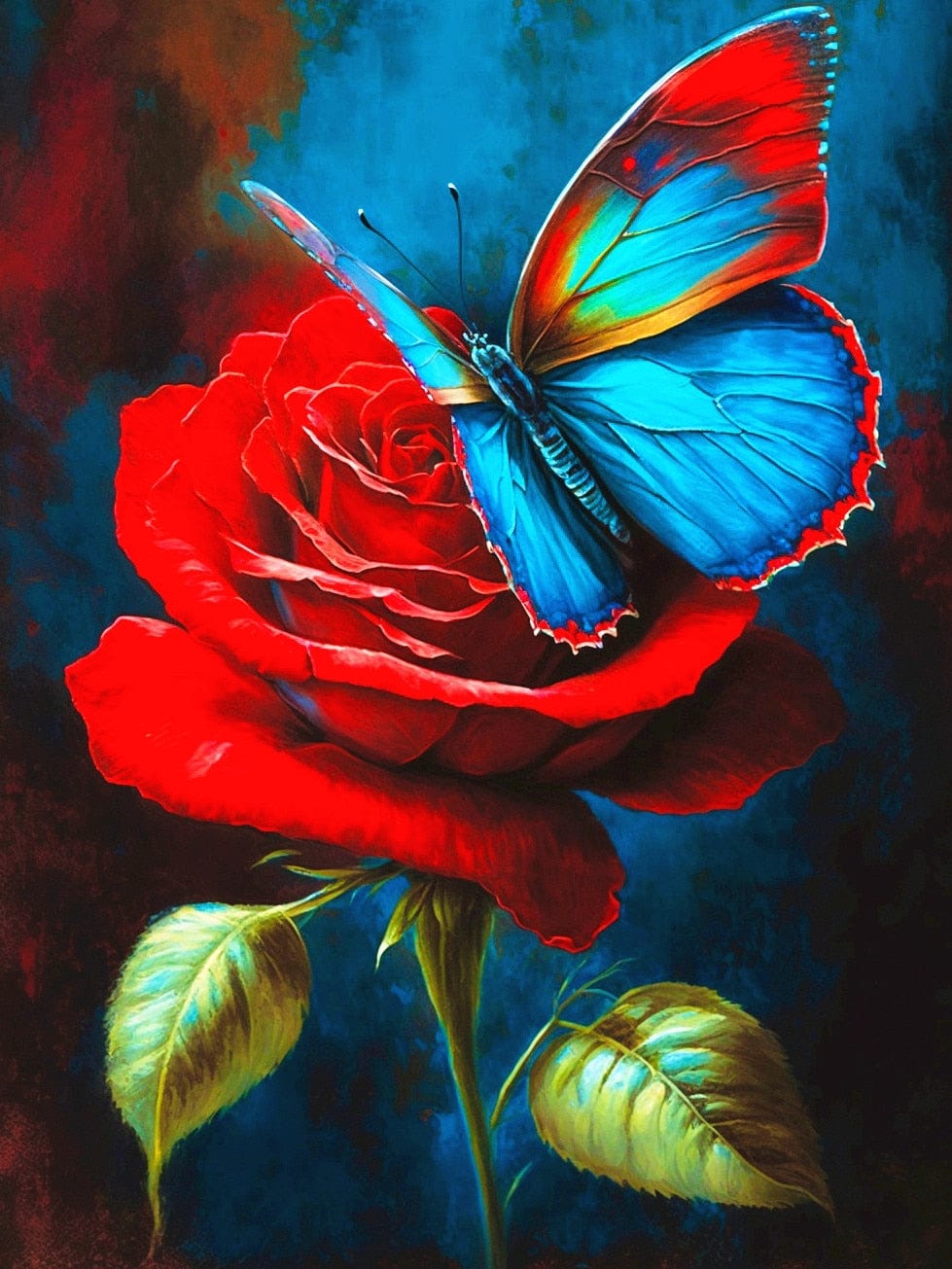 Amazello arts and crafts kit 2451 / Square Drill 20x30cm 5D Diamond Painting Beautiful Butterfly on a Rose