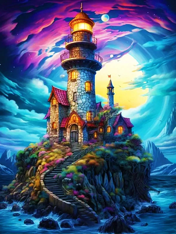 Amazello arts and crafts kit 466 / Round Drill 30x40cm 5D  Diamond Painting Beautiful Lighthouse