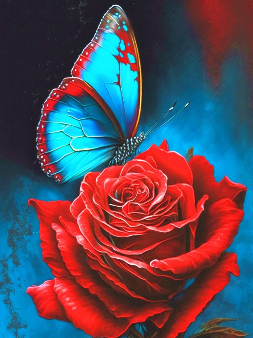 Amazello arts and crafts kit 2452 / Square Drill 20x30cm 5D Diamond Painting Beautiful Butterfly on a Rose