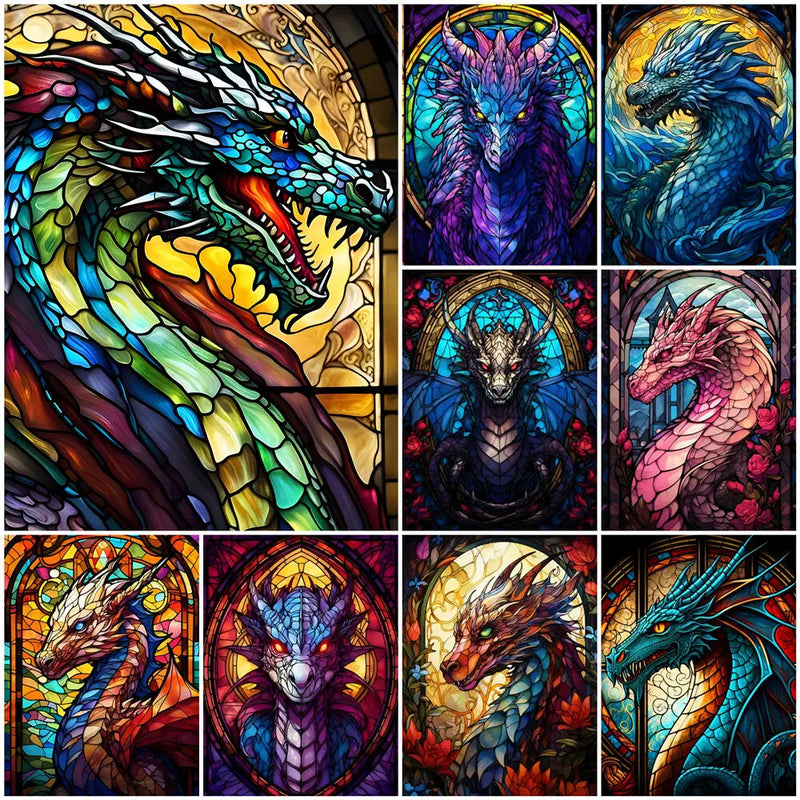 5D Diamond Painting Stained Glass  Dragon