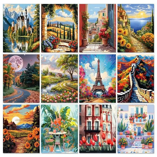 5DDpaints.com arts and crafts kit Enchanted Landscapes Paint by Numbers Collection – DIY Scenic Canvas Art Kits