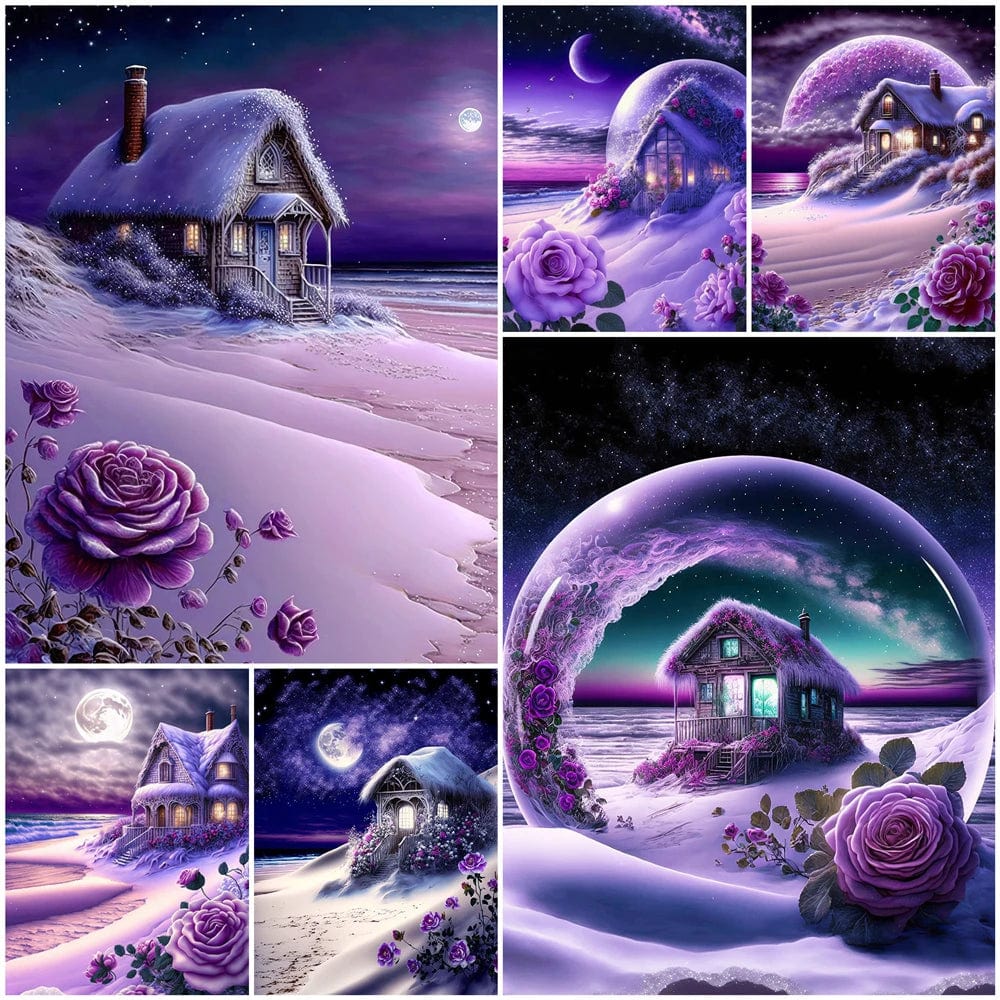 Amazello arts and crafts kit 5D Diamond Painting Purple Landscape