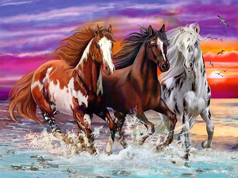 Amazello arts and crafts kit 180 / Square Drill 20x30cm 5D Diamond Painting horses on the Beach Mini Collection