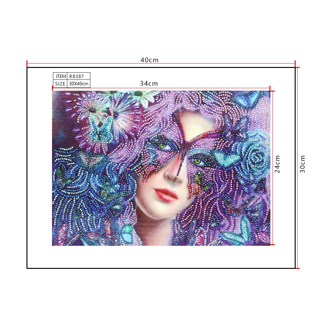 5D DIY Butterfly Women Diamond Painting Kit Partial Drill Special Shaped Embroidery Mosaic Art Picture of Rhinestones Decoration